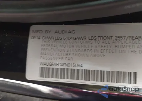 2015 Audi A6 2.0T Premium z USA, uszkodzony, nr VIN WAUGFAFC4FN015064